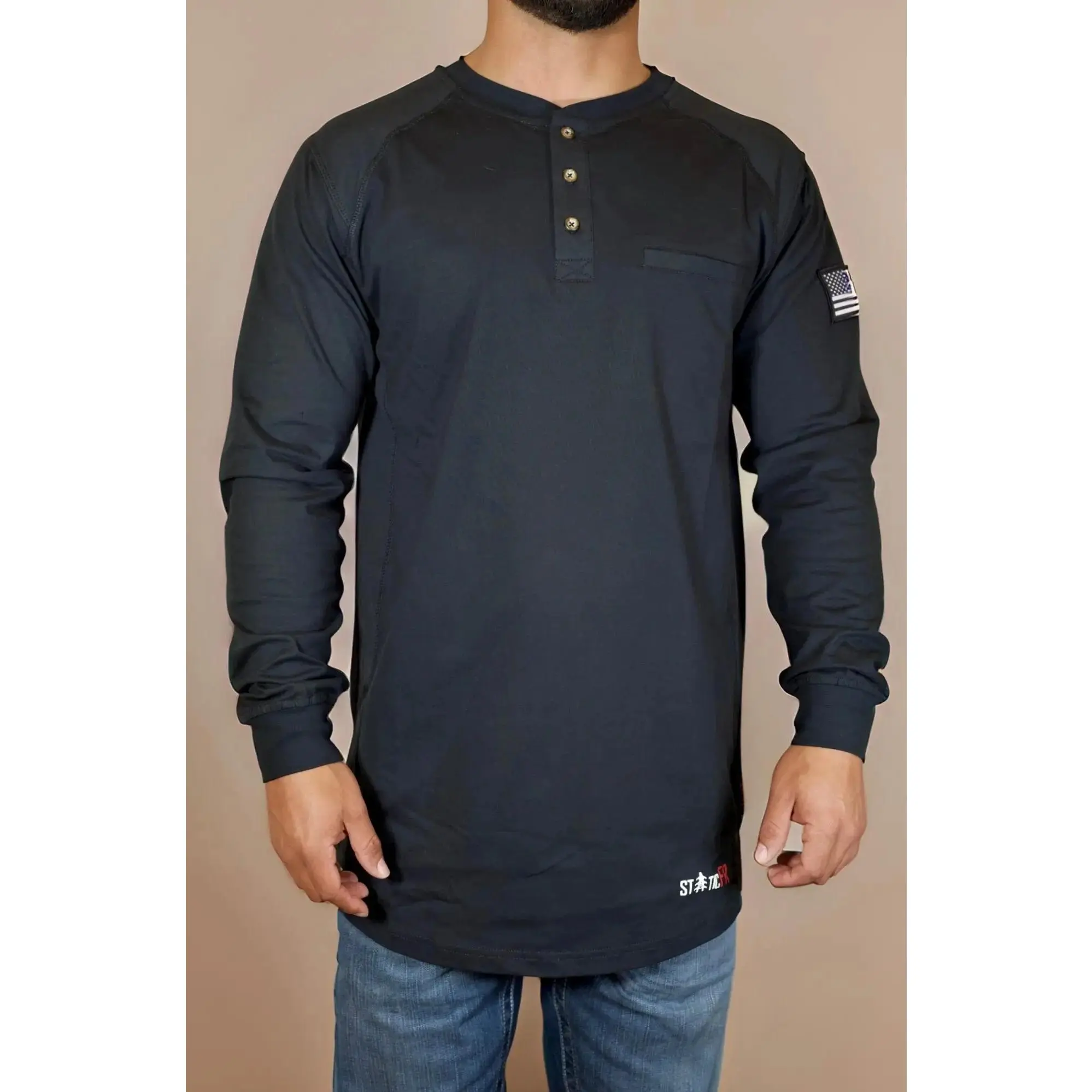 FR 3-Button Henley Shirt - Black