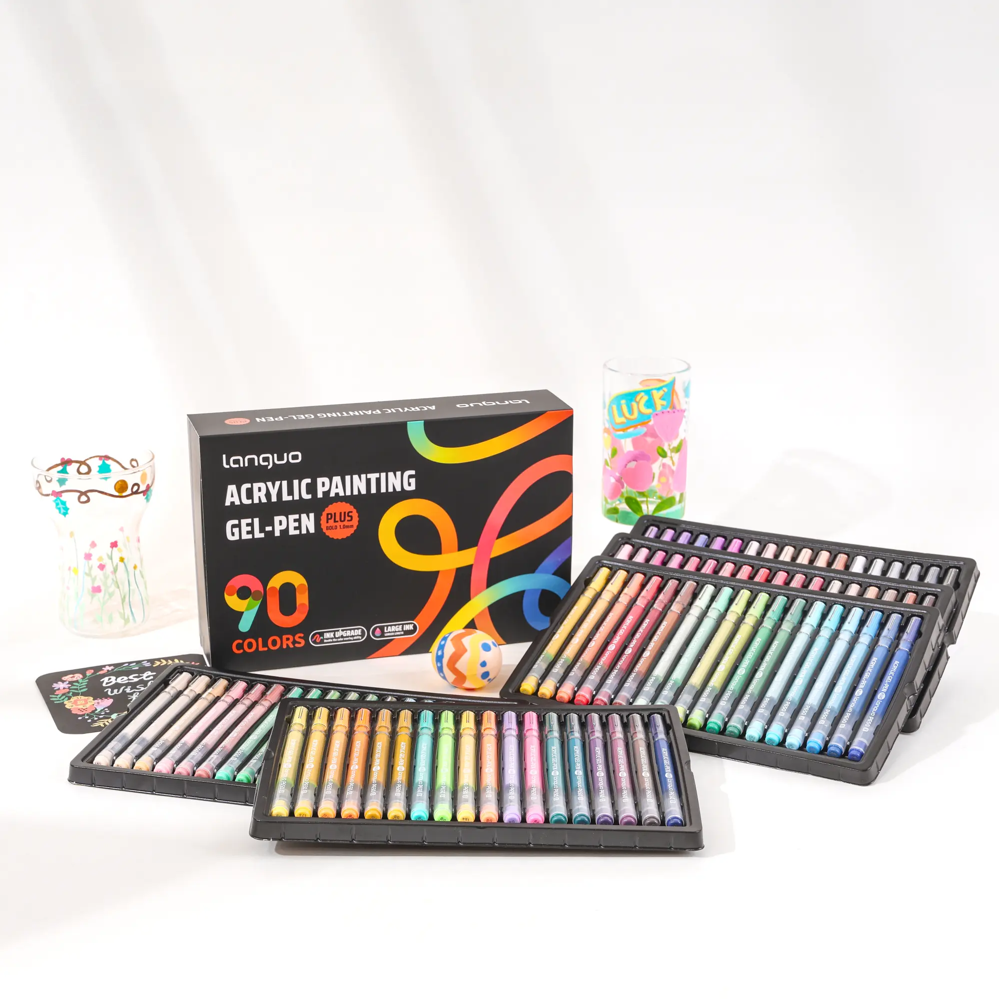 【Acrylic Markers】languo  Artist Grade Acrylic Gel Pen Master Set, 90 Vivid Colors, Premium1.0mm Bold Tip Paint  for , Canvas,   languo relaxation tool office school student gift pen set diy craft supply colored colorful precision neutral