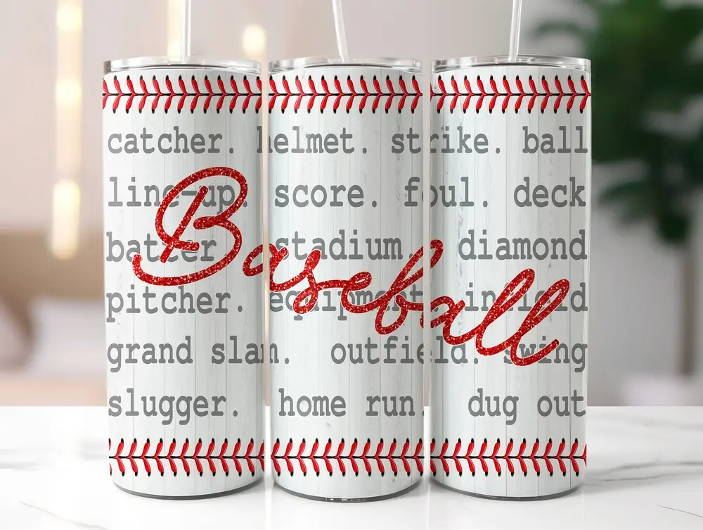 Glitter Baseball 20oz Skinny Tumbler Sublimation, Baseball Mom Tumbler