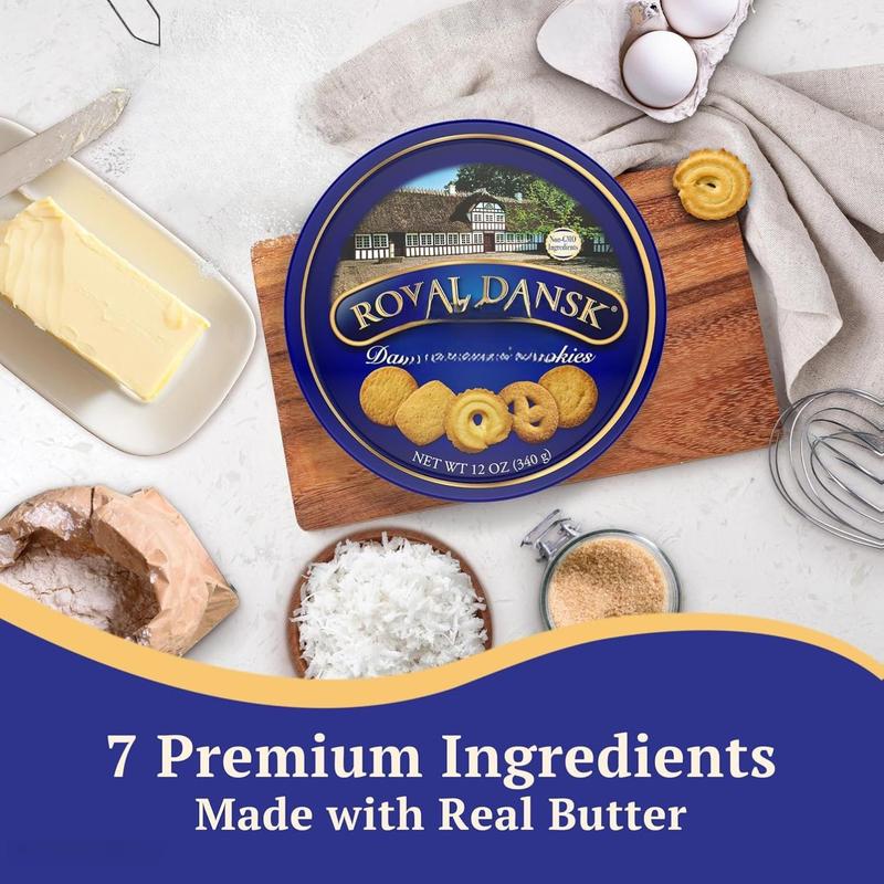 Royal Dansk Danish Butter Cookie Selection, 12 oz Tin – Authentic Assortment of Original Butter Cookies Made with Real Butter, No Preservatives or Artificial Colors, Perfect for Gifting