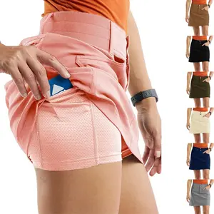 Goranbon Women's Casual Mid Rise Golf Hiking Skorts Athletic Running Relaxed Fit Tennis Skirts with Shorts Pockets