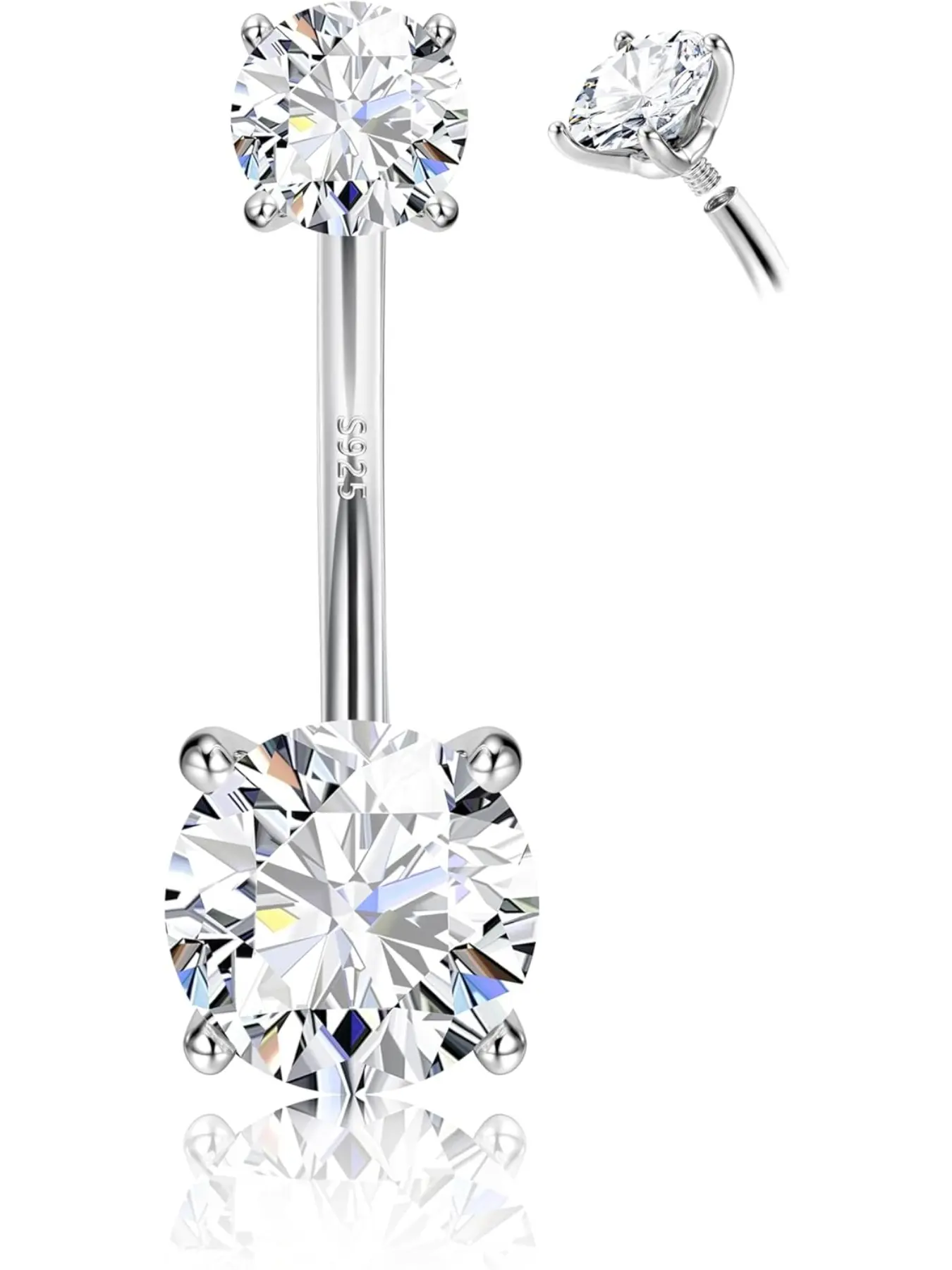 14G Steel G23 Titanium Sterling Silver 14K Gold Plated Belly Button Rings for Women Round Cubic Zirconia Navel Barbell Stud Hypoallergenic Body Piercing Jewelry