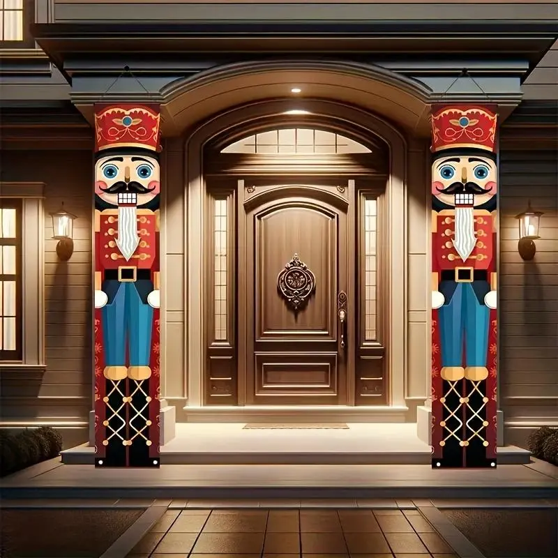 Nutcracker Design Door Banner, 2 Counts/set Colorful Door Hanging Banner, Festive Backdrop for Home Office Entrance Decor, Wall Decor Banner