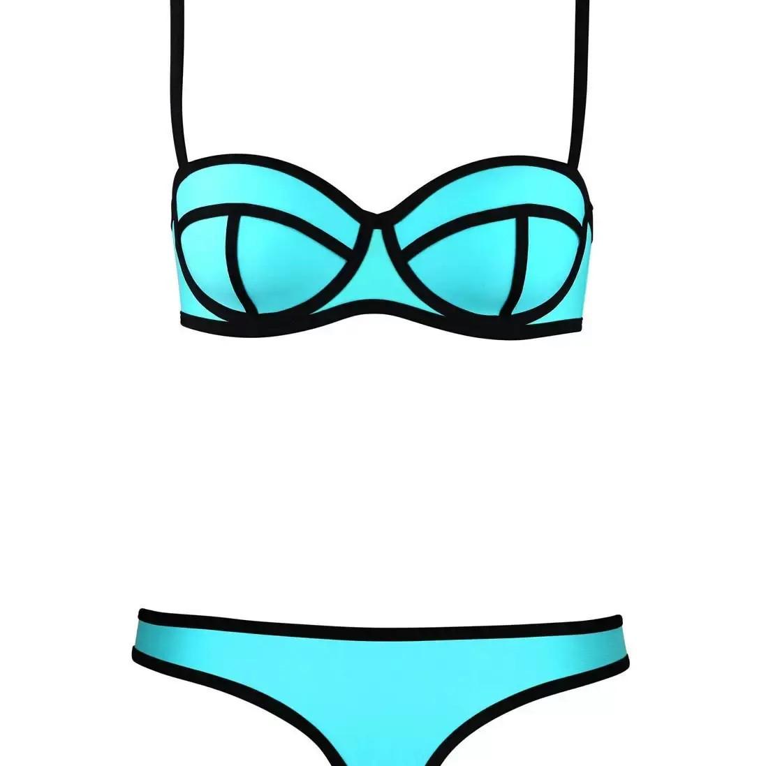 Fan Favorite Agerose Multiple Colors Geometric Contrast Trim Bikini Convertible Strapless Two Piece Swimwear for Women Minimalist Solid Tones Premium Stretch Fabric Ideal for Beach Vacation sea fancy swimsuit casual fashion chic tie bathing suit