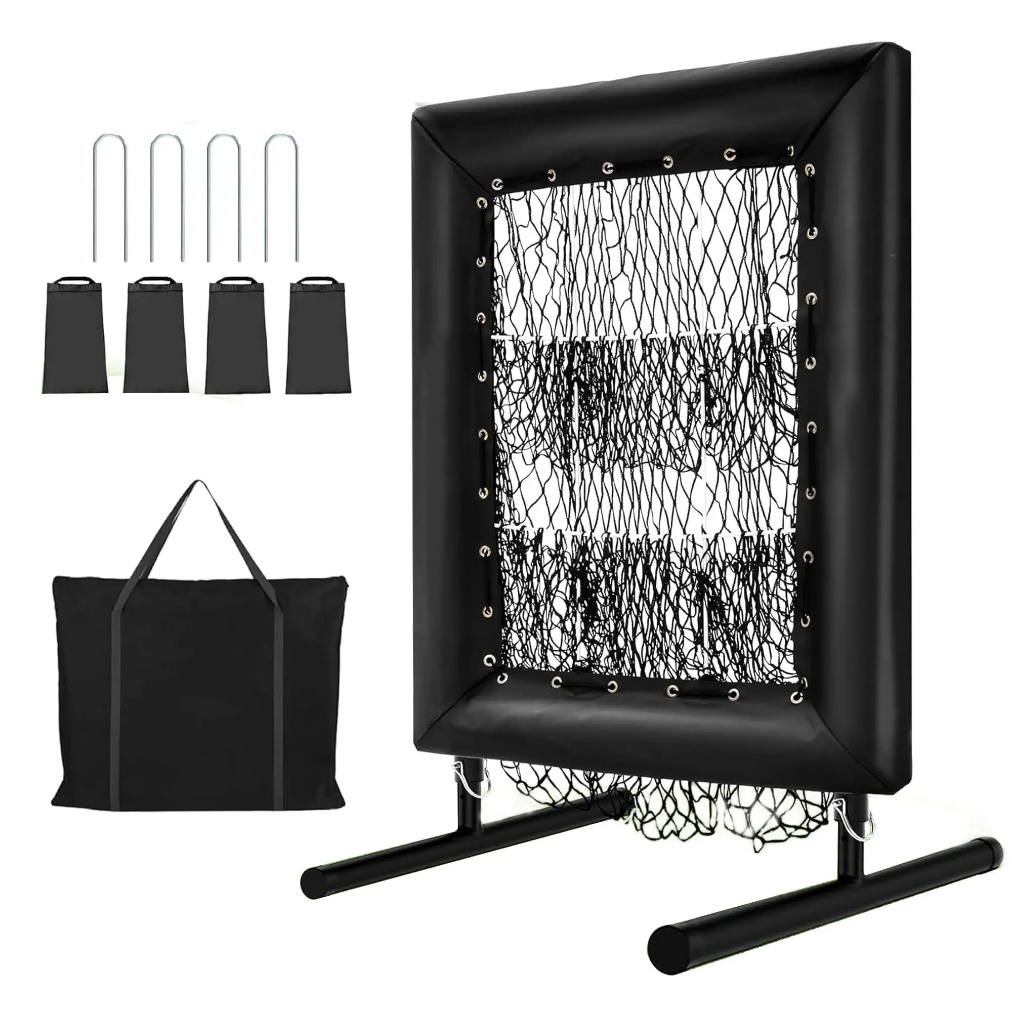 9-Hole Baseball & Softball Pitching Net with Strike Zone, 5-Level Height Adjustable Training Net for Pitching & Batting Practice, Portable Trainer with Ground Stakes & Sandbags, Heavy Duty Rebound Net for Kids & Adults, Easy Setup