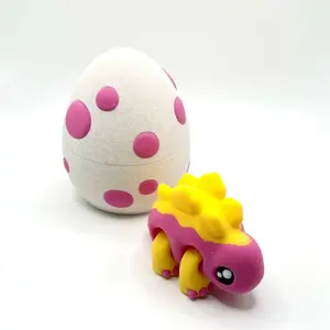 3D Printed Collectible Dinosaur Egg Container with Flexible Articulated Dinosaur Stegosaurus