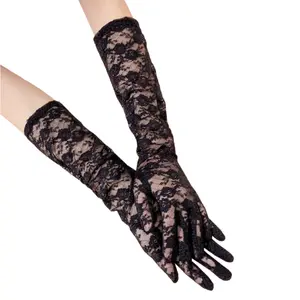 Cross-border bridal wedding dress with full-finger gloves, 45cm long lace fingerless gloves, evening dress sexy gloves