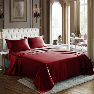 Satin Full Size - 4 Burgundy Sheet with Silky Microfiber, 1 Deep Pocket Sheet, 1 Flat Sheet, and 2 Pillowcases - Smooth and