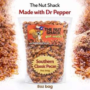 8oz- bag-Southern Praline Pecans made with Dr Pepper - Sweet Texas Treat, Crunchy & Caramelized, Small Batch Roasted, Gluten-Free, Perfect for Snacking & Gifts -8oz bag