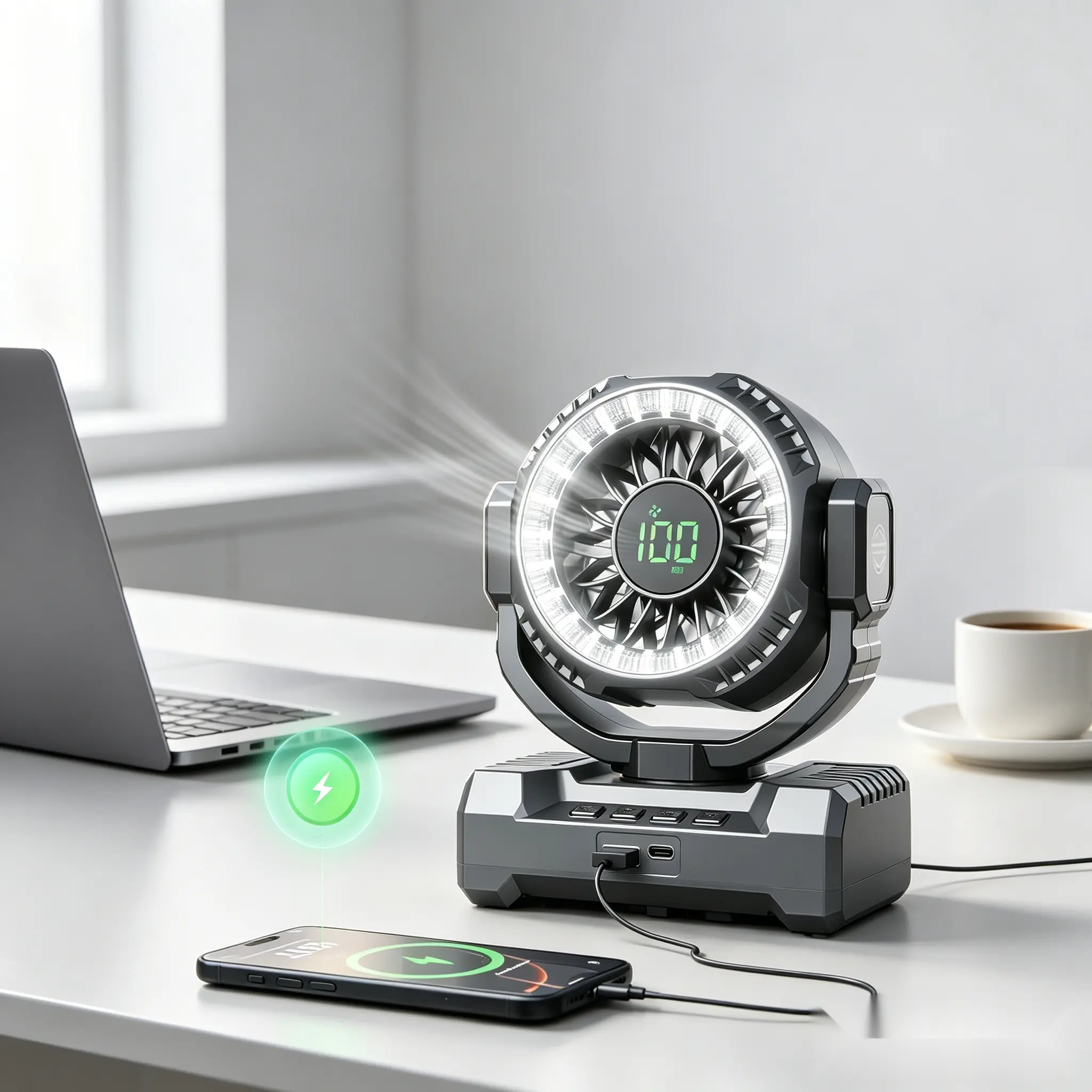 24000mAh Portable Rechargeable Camping Fan with LED Lantern & 120° Oscillation, Battery-Operated Device for Tent, Jobsite, Gifts for Men, Home & Outdoor Use Fans, Fan Portable