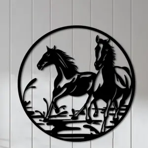 Horse Pattern Wall Art, 1 Count Metal Wall Decoration, Western Horse Wall Hanging Decor, Home Decor for Living Room Bedroom Farmhouse, Hangable