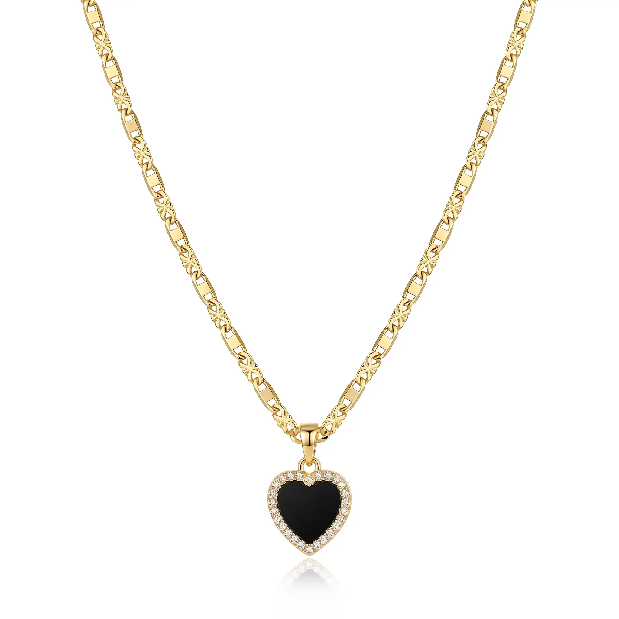 Nandudu Women's 14K Gold Plated 23.62in Double-Color CZ Zircon Heart Pendant Chain Necklace, Casual & Office Jewelry, Birthday, Mother’s Day & Valentine’s Day Gift Accessory
