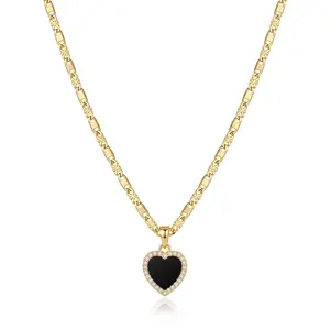 Nandudu Women's 14K Gold Plated 23.62in Double-Color CZ Zircon Heart Pendant Chain Necklace, Casual & Office Jewelry, Birthday, Mother’s Day & Valentine’s Day Gift Accessory