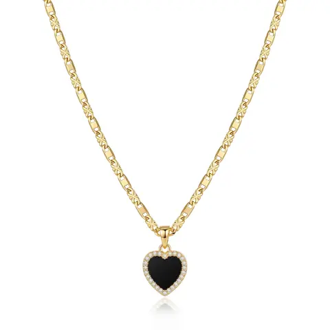 Nandudu Women's 14K Gold Plated 23.62in Double-Color CZ Zircon Heart Pendant Chain Necklace, Casual & Office Jewelry, Birthday, Mother’s Day & Valentine’s Day Gift Accessory