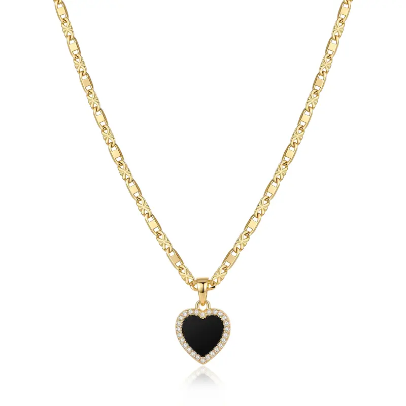 Nandudu Women's 14K Gold Plated 23.62in Double-Color CZ Zircon Heart Pendant Chain Necklace, Casual & Office Jewelry, Birthday, Mother’s Day & Valentine’s Day Gift Accessory
