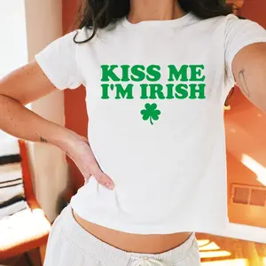 Kiss Me I'm Irish 90s Baby Tee, Irish Baby Tee, Women's Fitted Tee, St Pattys Baby Tee, St Patricks Day Shirt, 90s Style Tee