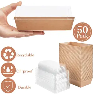 50PCS Paper Charcuterie Boxes with Clear Lids,Disposable Sandwich Containers, Small Kraft Bakery Treat Boxes for Cupcakes, Muffins, Hot Cocoa Bombs, Strawberries