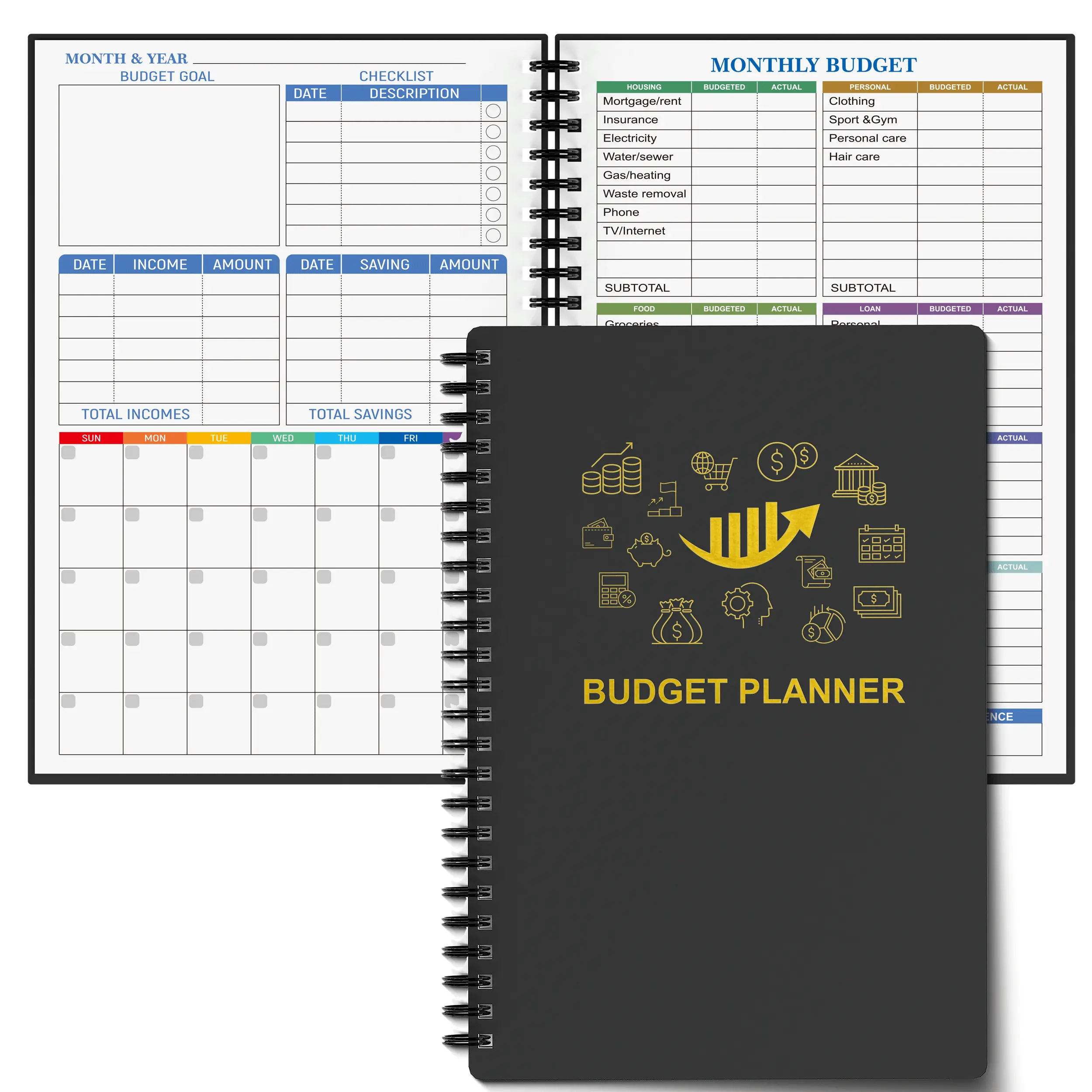 A5 Budget Planner Notebook - 8.5in x 5.5in 100gsm Premium Paper, Sturdy Cover for Daily Use, Adult Office Stationery with Monthly Overview, Expense Tracker, Savings Challenge, Monthly Goals, Finance Checklist Organizer, Flexible Portability