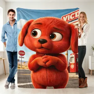 Cute Big Red Dog Throw Blanket Ultra-Soft Cozy Flannel Blanket for Bed Couch