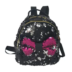 Fashion Culture Sequin-Embellished Bow-Accent Compact Travel-Ready Mini Backpack - Black and Pink, Sequins