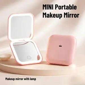 Rechargeable LED Lighted Makeup Mirror, 1X/2X Magnifying Pocket Mirror, Portable Illuminated Cosmetic Mirror for Travel Daily Outing Use