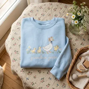 Embroidered Custom Grandma Goose Sweatshirt, Floral Grandma Shirt, Mother's Day Gift, Retro Gift for Granny Grandma,Grandmother Appreciation
