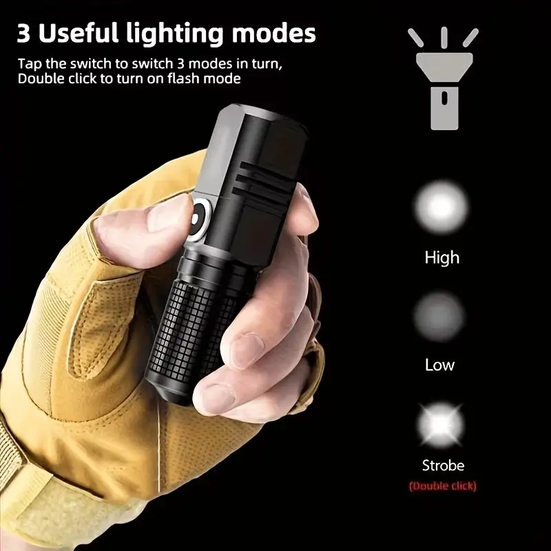 Mini rechargeable flashlight, high-lumen tactical flashlight, super bright mini LED flashlight - zoomable, brightness adjustable, durable, suitable for camping, outdoor activities, and home emergencies, one-button off, 3 modes