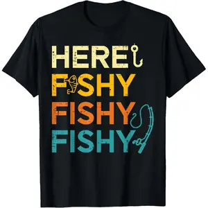 Fishing Here Fishy Retro Fish Lover Fisherman Men Women T-Shirt Golf Gift T-Shirt For Men and Women