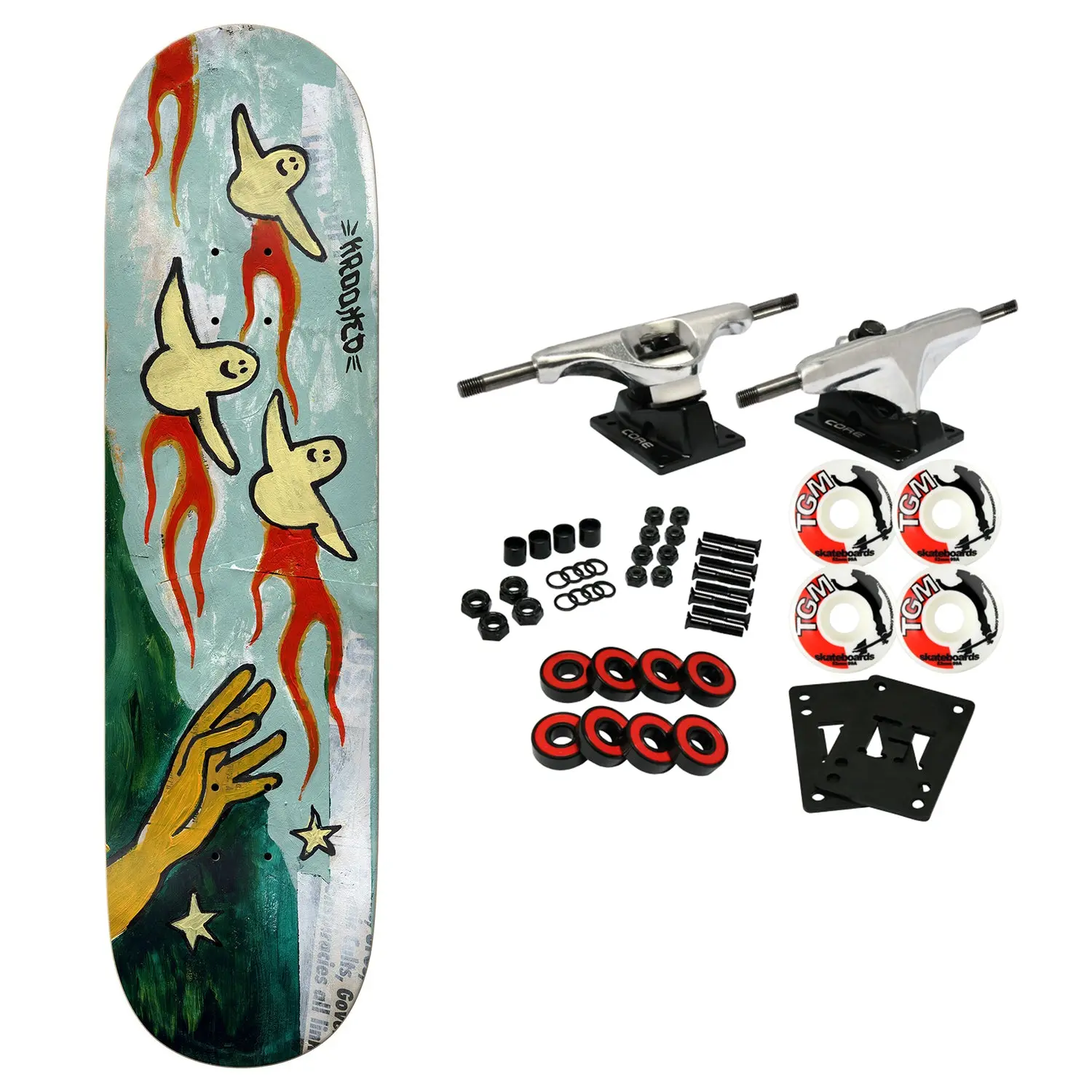 Krooked Skateboard Complete Firebirds True Fit Green 8.5" x 31.35"