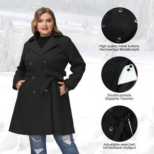 Hanna Nikole Women's Plus Size Wool Dress Coat with Belt Double Breasted Pea Coats Mid-Long Trench Coat Outerwear Womenswear Fitted Basic Khaki Minimalist Tops Jackets #TikTokShopBlackFriday