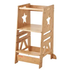 fathersdaygift VEVOR Tower Step Stool, 3-Level Height Adjustable Toddler Step Stools for Kids, Bamboo Kids Standing Tower Learning Stool with Safety Rail for Kitchen Counter Bathroom, 350LBS