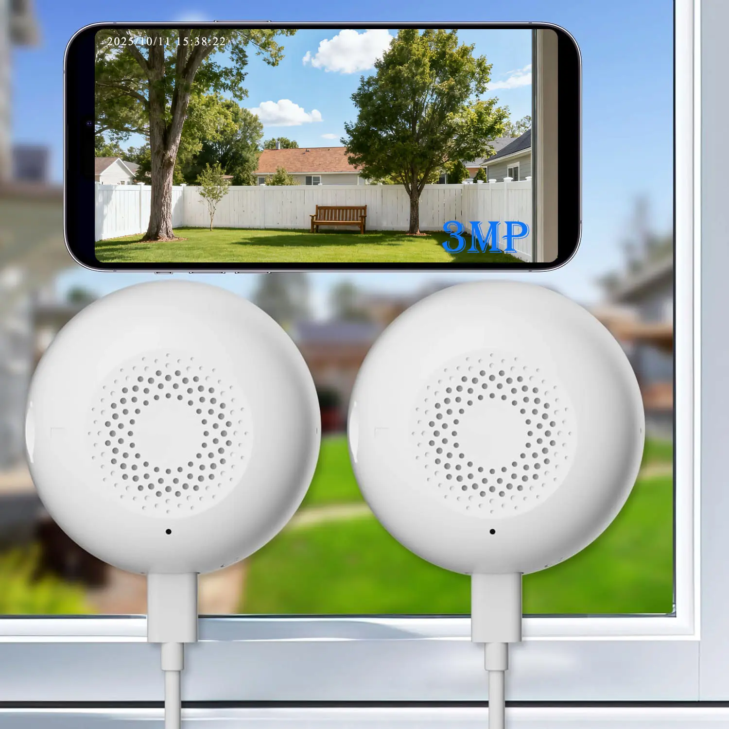 [SummerWins] 3MP Window Security Camera (2-Pack), 2K Resolution, AI Motion Detection, Color Night Vision, Dual-Band WiFi, Two-Way Audio, 24/7 Recording, Easy Window Mount, Camera Security No Subscription