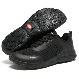 Non Slip Wide Toe Work Shoes for Men Waterproof & Oil Resistant Leather Slip On Kitchen Shoes Comfortable Mens Chef Shoes for Restaurant Food Service Lightweight Breathable Black Round Toe