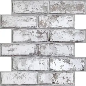 3D Faux Brick Wall Panel Peel and Stick, 10 Pcs of 12"X12", Not Real Brick, Small Size,-Light PVC Fake Brick Decorative Tiles Backsplash, Retro White, Paintable