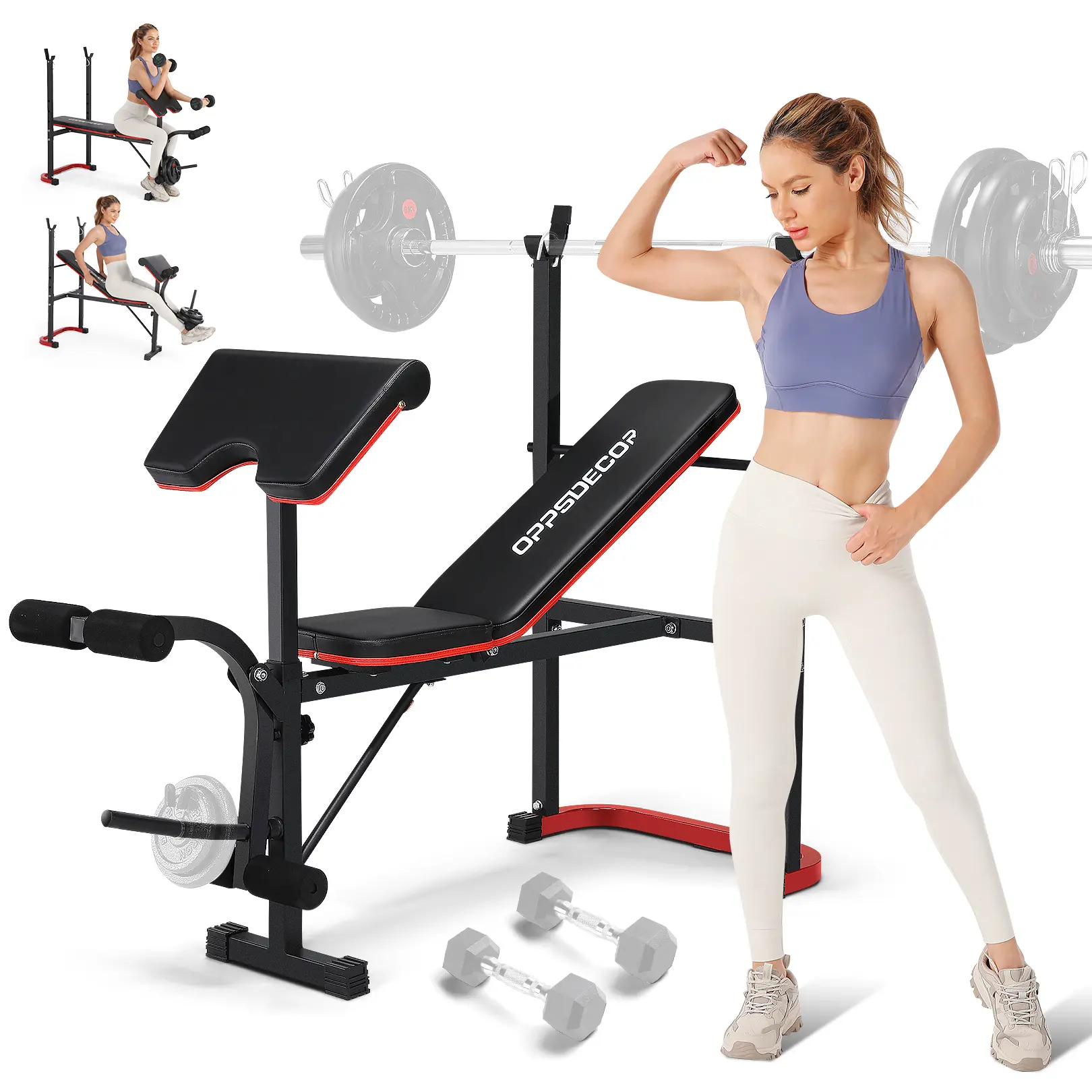 【Only Live】OppsDecor Adjustable Weight Bench Set - Home Fitness Equipment with Leg Developer, Preacher Curl Pad, U-Shaped Stable Design, Strength Training Benches for Whole Body Workout Home Gym,Home Gym Station,outdoorfun,SummerWins