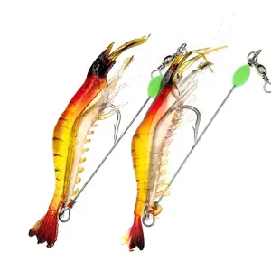 Self-luminous silicone soft shrimp bait for night fishing, long afterglow fluorescent anti-entanglement soft fish bait, environmentally friendly material with three-pronged hook, suitable for seawater and freshwater bream/bass/trout and other fish species