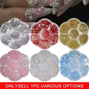 1.5/2/2.5/3/4/5/6mm ,7 Grids Half Round Ab Pearl Beads, Flower Box Flatback Rhinestones, DIY Jewelry, Nail Art, Garment Decor, Craft Supplies