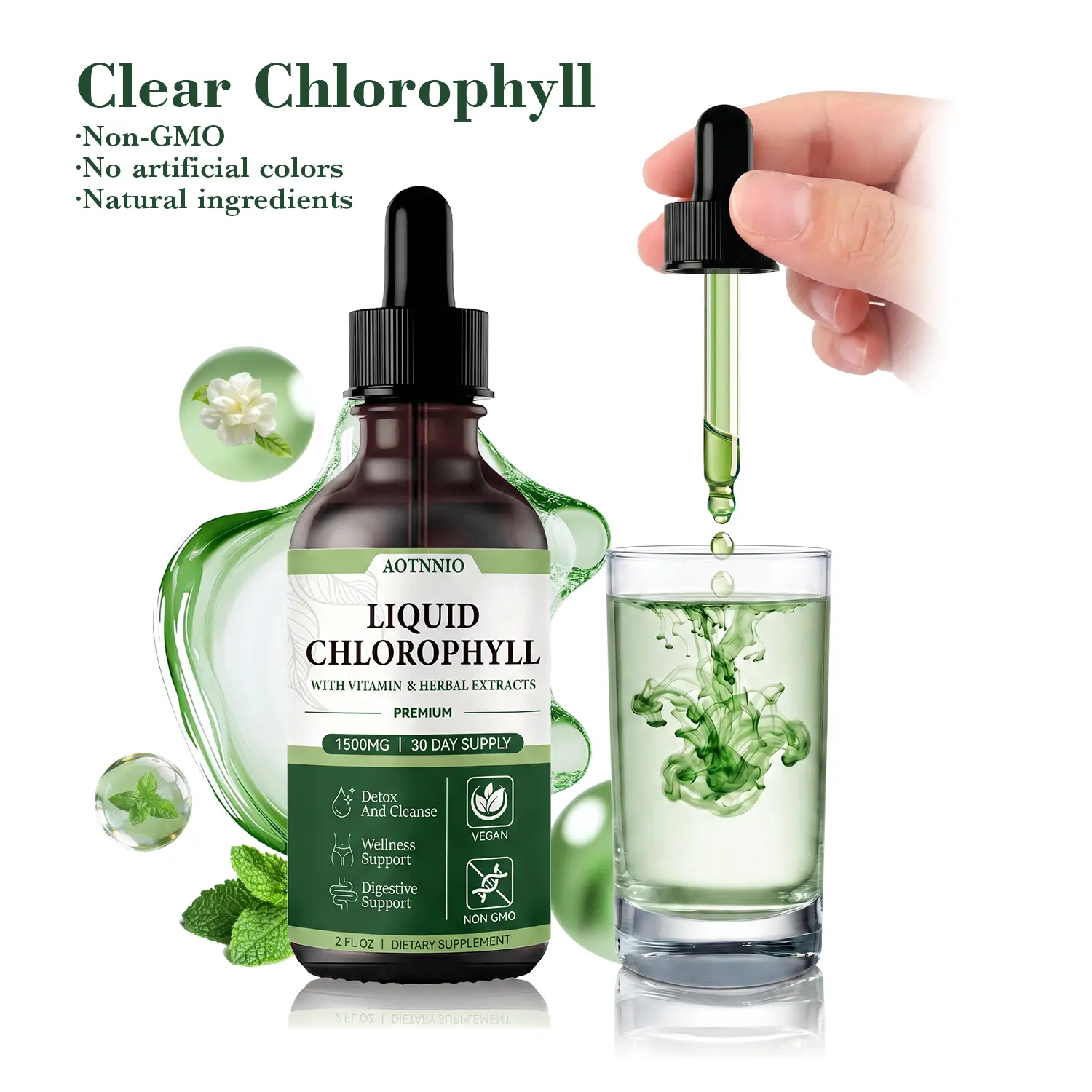 Summervibes Liquid Chlorophyll Drops | 1500 mg | Natural Mint Flavor | Supports Gut & Liver Health | Natural Deodorant & Detox Support | Dietary Supplement for Men & Women