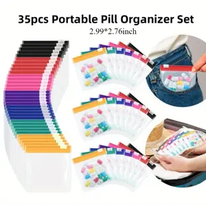 35pcs Reusable Medicine Bags, 3*2.75in, Zipper Medicine Bag Set, Jewelry Storage Bag Self-Sealing Medicine Storage Device and Travel Accessories, Other(Jewelry Boxes& Organizers) Healthcare Aid foldable organizer zipper storage bag Pill organizer