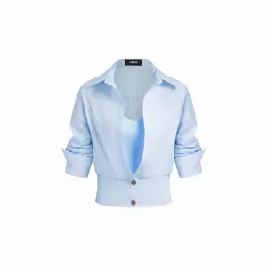 Cider Cotton Collar Mid-length Sleeve Shirt with Cami Top Dealsforyou