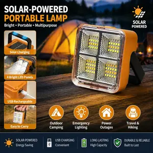 Mini Solar Rechargeable Multifunctional Searchlight with Magnetic Suction,Outdoor Portable LED Floodlight,USB Rechargeable Portable Emergency Light, Suitable for Camping Outdoor (Orange)