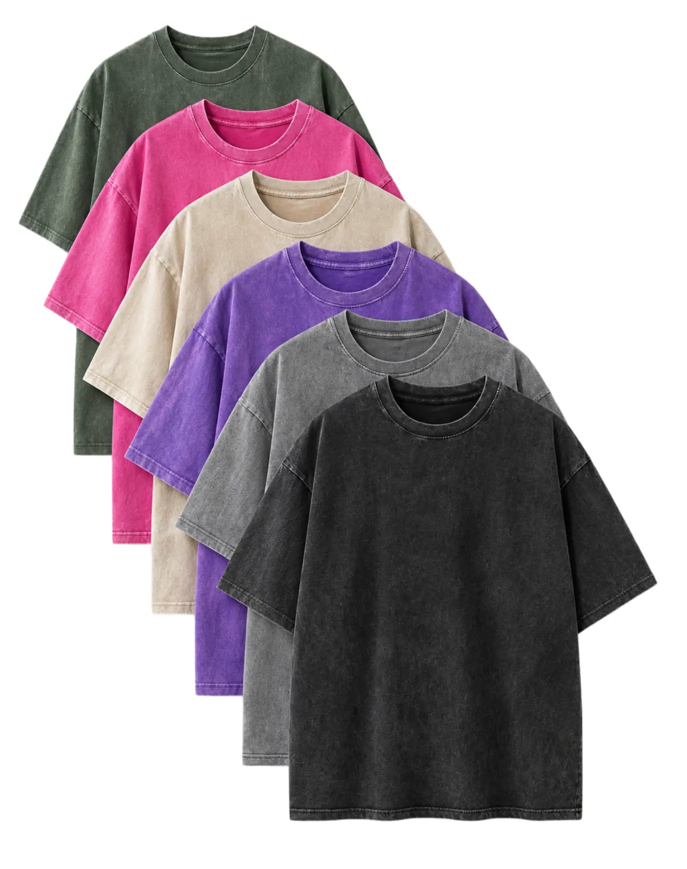 Women's Vintage Acid Wash Cotton T-Shirts (6 Pack, $50.99) - Unisex Oversized Drop Shoulder Soft Casual Stylish Athletic Short-Sleeve Tops, Breathable Fabric for Streetwear, Gym, Retro