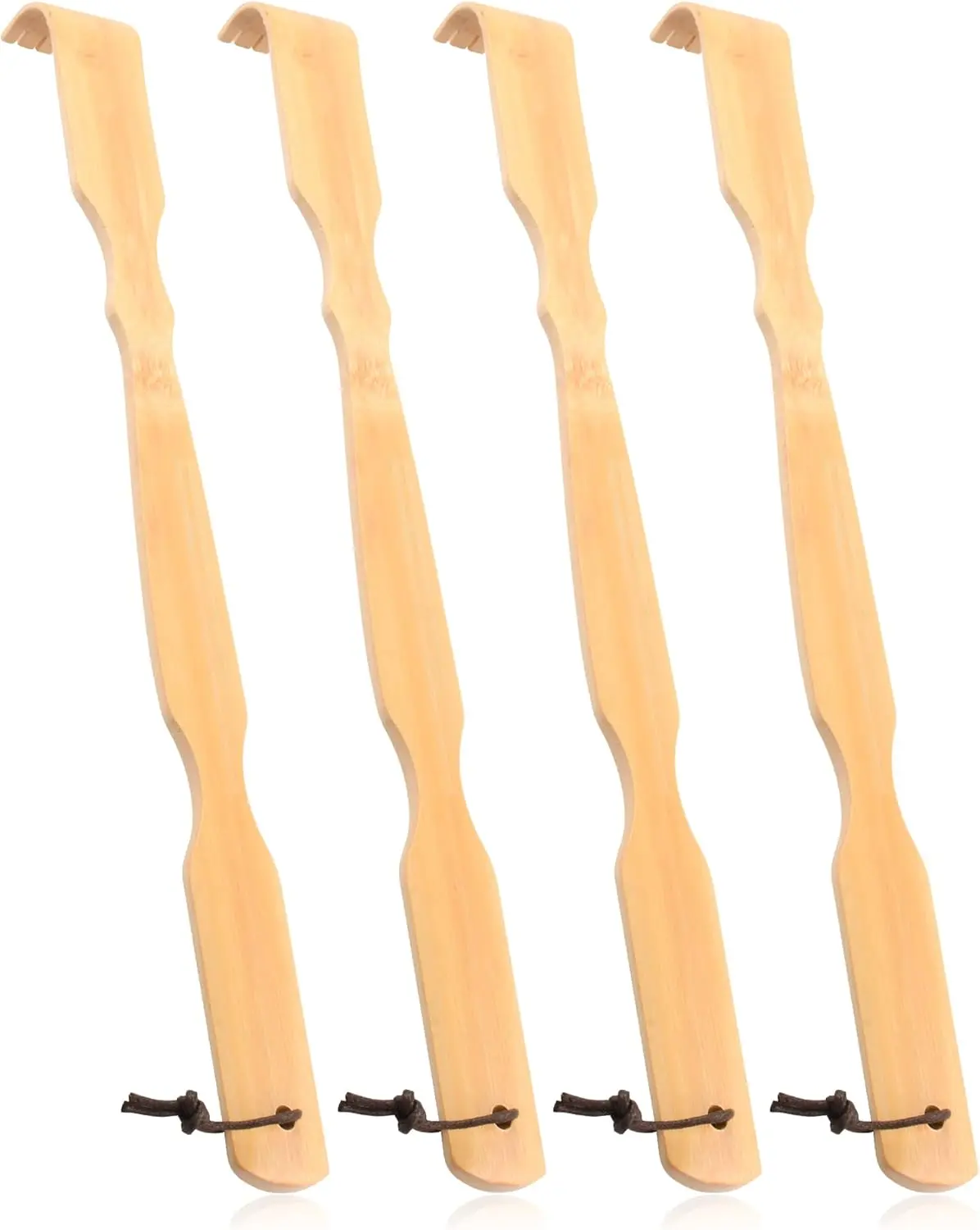 Wooden Bamboo Back Scratcher, 16.5" Natural Handmade Back-Scratchers for Men and Women, New Upgraded Long Handle Body Massager, Gifts for Adults and Elderly (Straight-4 PCS)