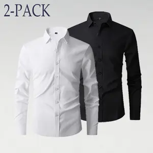 Men’s 2-Pack Long Sleeve Wrinkle-Free Button-Down Dress Shirts for Business Casual Outfits