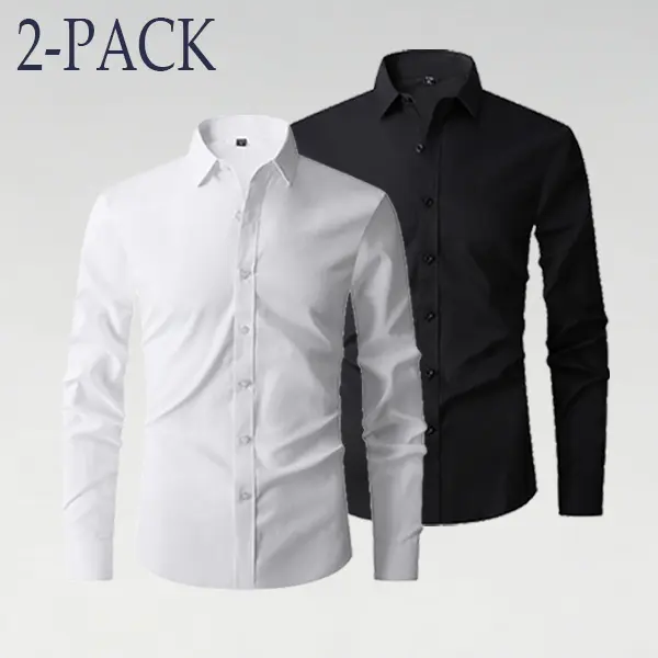 Men's 2-Pack Oxford Dress Shirts - Elegant Casual Solid Long Sleeve Button-Down, Wrinkle-Free Collared Basic Layering Shirts for Business Wear, Collared Shirts