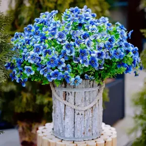 Artificial Outdoor Flowers,8 Bundles Fake Flowers UV Resistant Faux Outdoor Plastic Flower Plants for Outside Indoor Décor(Blue)