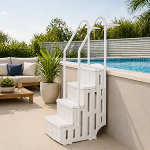 77.9 Inch Above Ground Pool Ladder with Handrails, 2-Step Heavy Duty White Plastic Pool Stairs, Rust-Proof Non-Slip Swimming Pool Entry Escalator,summervibes