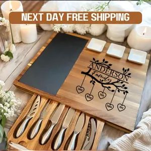 Personalized Family Tree Charcuterie Board Set, Slate and Knife Set, 17 Pcs - Family Gift, Mother's Day Gift, Gift for Mom,Father's Day Gift