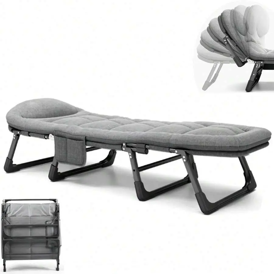 [6-Speed Adjustable Sleeping Bed] Folding Camping Bed, Portable Folding Bed, Comfortable Mattress And Pillow, Breathable Fabric, Thick Steel Frame, Free Blanket And Eye Mask, Nap Nap Bed, Single Companion Bed, Suitable For Outdoor Office Home Use.