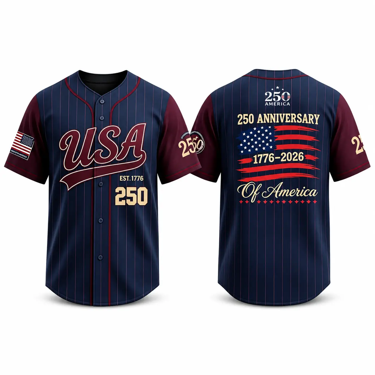 USA 1776–2026 Patriotic Baseball Jersey for Men & Women, Lightweight 100% Polyester Button Up Shirt with Founding Father-Inspired Portrait Graphic Print, 250 Years of Freedom 4th of July Summer Streetwear Top